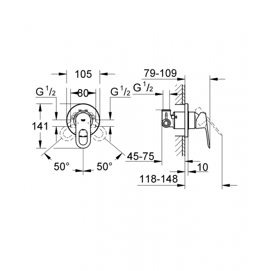 Гигиенический душ GROHE BauLoop 125078 встраиваемый, со смесителем, хром
