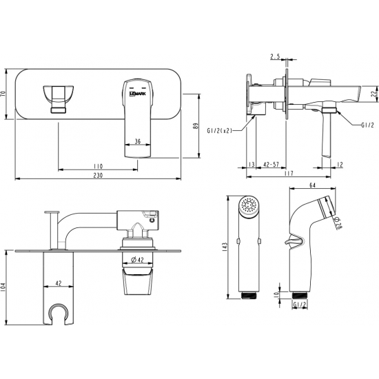 Гигиенический душ LEMARK Ursus LM7220BL встраиваемый, со смесителем, матовый чёрный