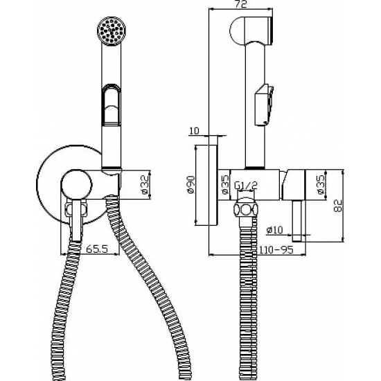 Гигиенический душ ROSSINKA X25-51 встраиваемый, со смесителем, хром