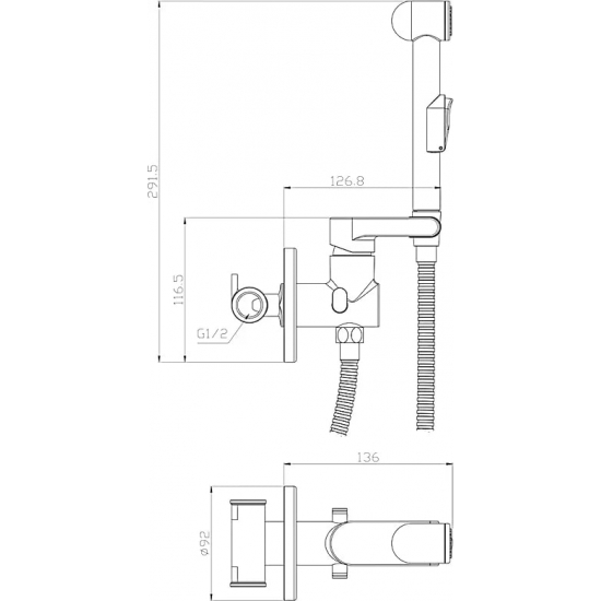 Гигиенический душ ROSSINKA X25-57 встраиваемый, со смесителем, хром