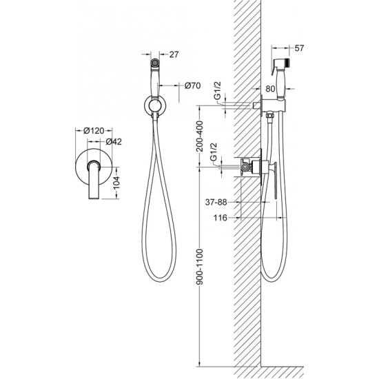 Гигиенический душ TIMO Anni 2789/03SM встраиваемый, со смесителем, чёрный
