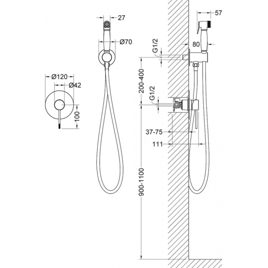 Гигиенический душ TIMO Saona 2389/03SM встраиваемый, со смесителем, чёрный