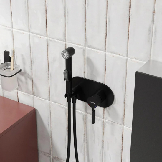 Гигиенический душ WASSERKRAFT Gollach 3338 встраиваемый, со смесителем, чёрный soft-touch