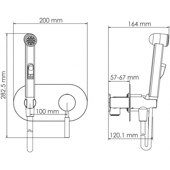 Гигиенический душ WASSERKRAFT Gollach 3338 встраиваемый, со смесителем, чёрный soft-touch