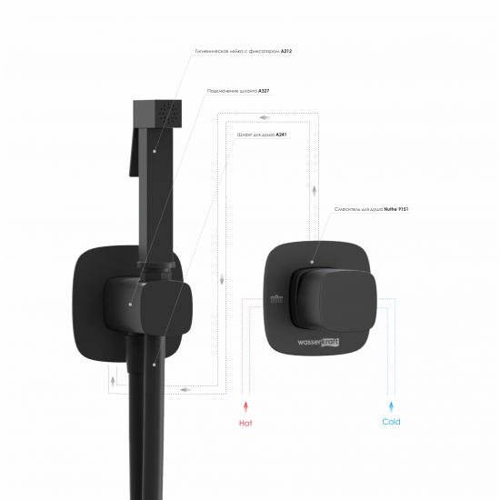 Гигиенический душ WASSERKRAFT Nuthe A9151.327.241.212 встраиваемый, со смесителем, чёрный