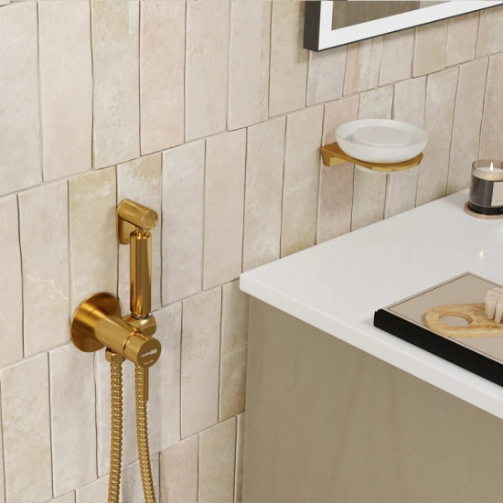 Гигиенический душ WASSERKRAFT Sauer A70838 встраиваемый, со смесителем, матовое золото PVD