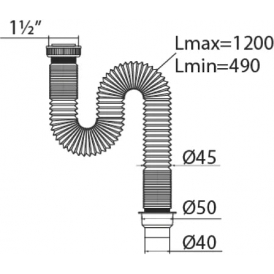 Гофра для сифона VIRPlast Элит 1 1/2" x 40/50 мм, 1200 мм