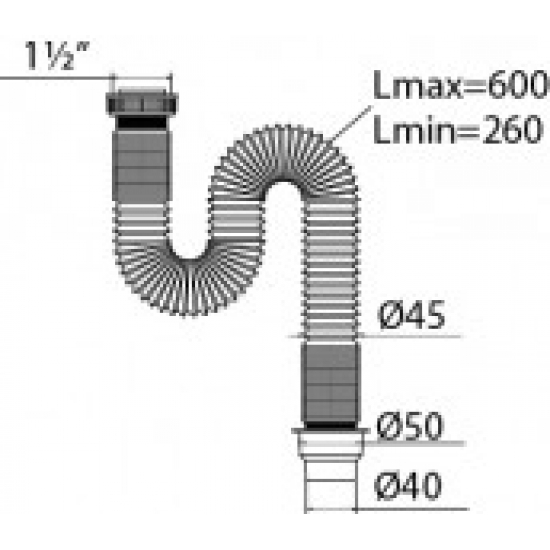 Гофра для сифона VIRPlast Элит 1 1/2" x 40/50 мм, 600 мм