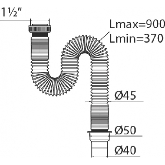 Гофра для сифона VIRPlast Элит 1 1/2" x 40/50 мм, 900 мм