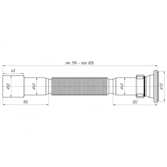 Гофросифон АНИ ПЛАСТ 1 1/2"*40/50 (396-806мм) G106