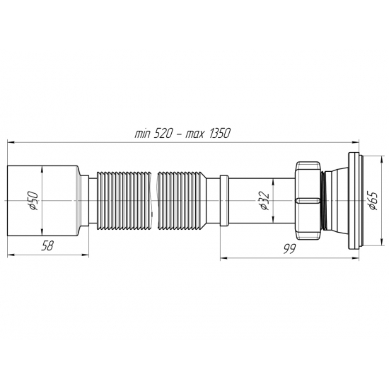 Гофросифон АНИ ПЛАСТ 1 1/4"*50 (520-1350мм) удлиненный G215 