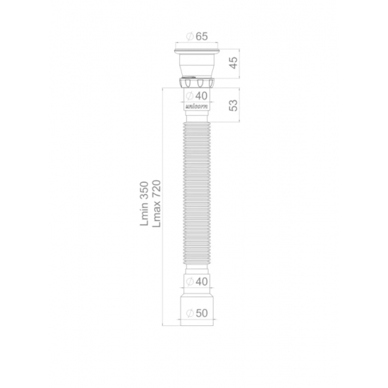 Гофросифон UNICORN D220  1 1/2"х40/50 длиной 300-800 мм 