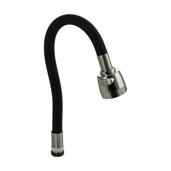 Излив для смесителя кухни САНАКС 10718 двухрежимный гибкий, силиконовый без гайки, чёрный