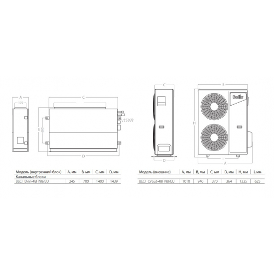 Канальный кондиционер BALLU Machine BLCI_D-48HN8/EU инверторного типа, комплект 