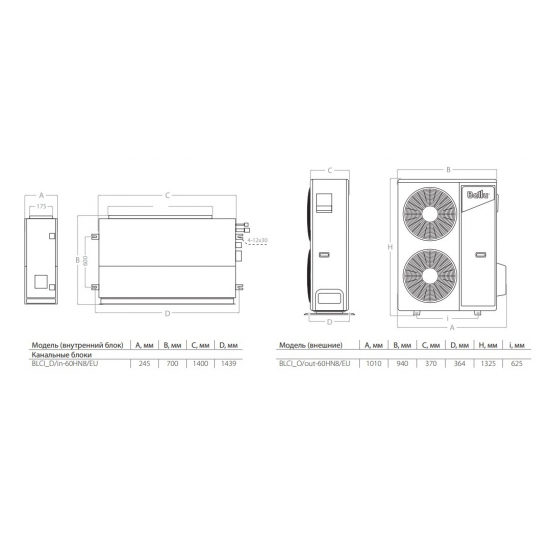 Канальный кондиционер BALLU Machine BLCI_D-60HN8/EU инверторного типа, комплект 