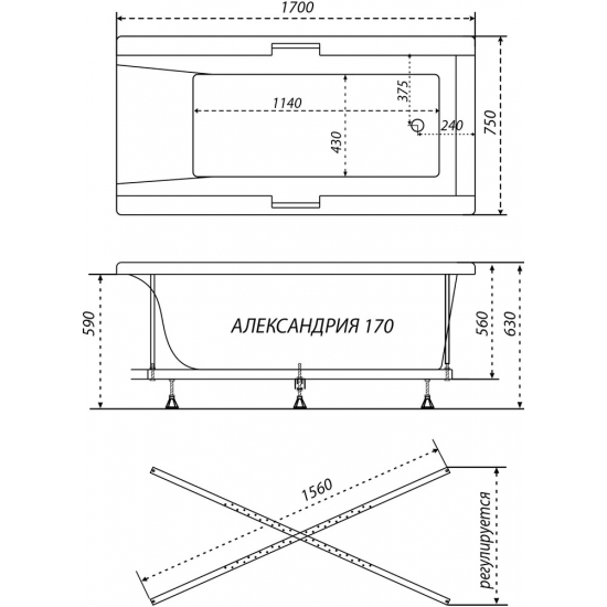 Каркас для ванны ТРИТОН Александрия универсальный 5 опор