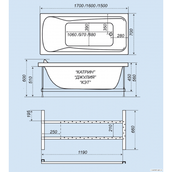 Каркас для ванны ТРИТОН Катрин 169
