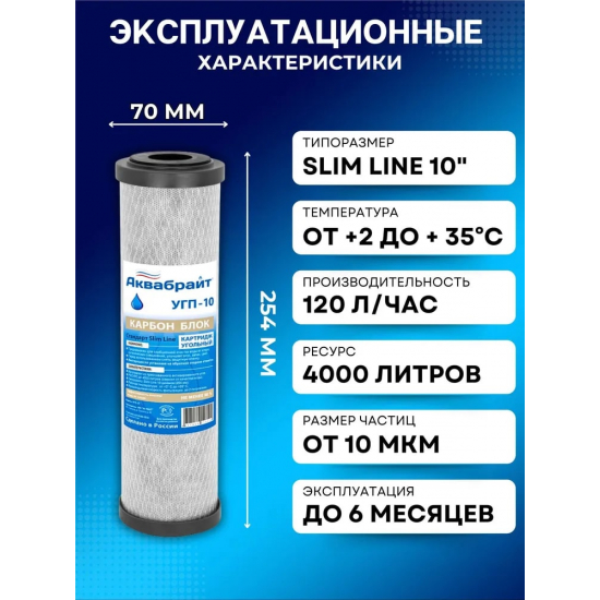 Картридж АКВАБРАЙТ УГП-10 10SL пресованный уголь 