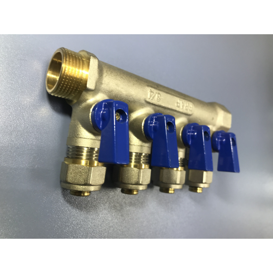 Коллектор с кранами FRAP на 4 контура 3/4"x16 FM F401.4