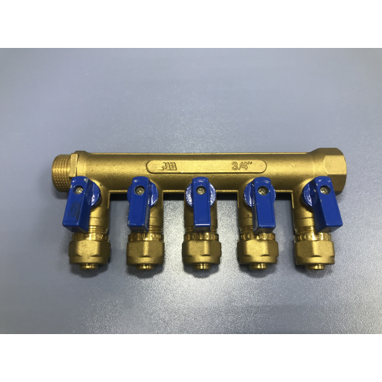 Коллектор с кранами FRAP на 5 контуров 3/4"x16 FM F401.5
