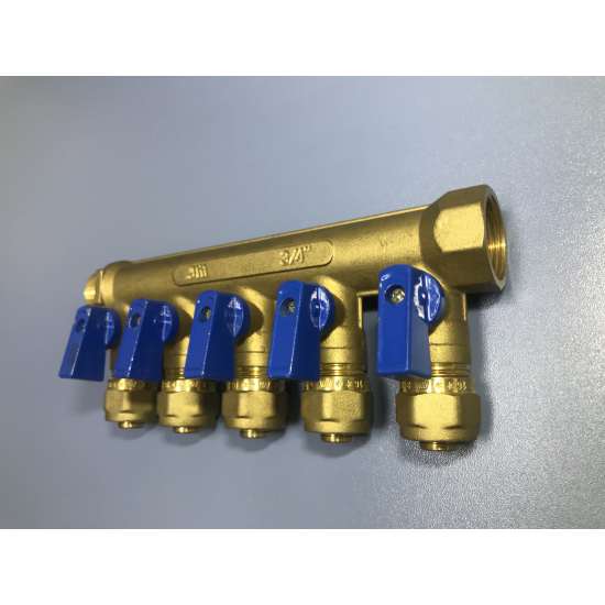 Коллектор с кранами FRAP на 5 контуров 3/4"x16 FM F401.5