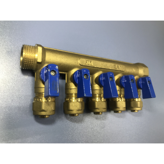 Коллектор с кранами FRAP на 5 контуров 3/4"x16 FM F401.5