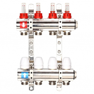 Коллекторная группа с расходомерами GAPPO G423.4 на 4 контура 1x3/4" латунь