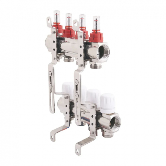 Коллекторная группа с расходомерами GAPPO G423.4 на 4 контура 1x3/4" латунь