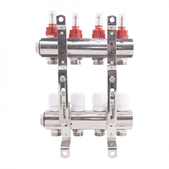 Коллекторная группа с расходомерами GAPPO G423.4 на 4 контура 1x3/4" латунь