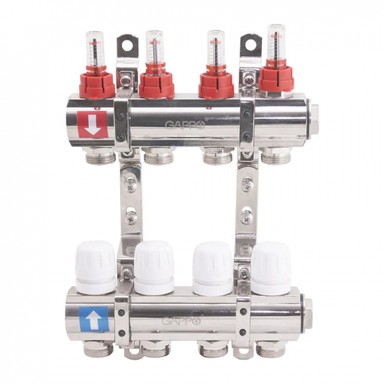 Коллекторная группа с расходомерами GAPPO G423.4 на 4 контура 1x3/4" латунь