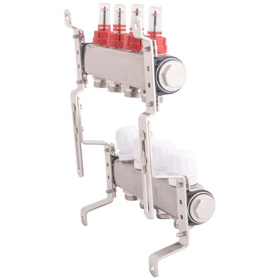 Коллекторная группа с расходомерами GAPPO G424.4 на 4 контура 1x3/4" нержавейка