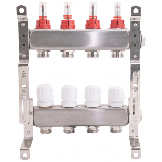 Коллекторная группа с расходомерами GAPPO G424.4 на 4 контура 1x3/4" нержавейка