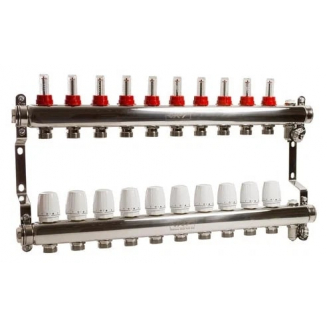 Коллекторная группа с расходомерами VRT на 10 контуров 1"x3/4" нержавейка 530138