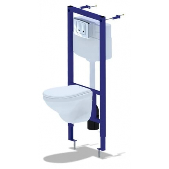 Комплект АНИ ПЛАСТ инсталляции с унитазом Элеганс 4в1 WN1111 кнопка овальная хром глянец