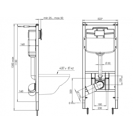 Комплект АНИ ПЛАСТ инсталляции с унитазом Элеганс 4в1 WN1111 кнопка овальная хром глянец