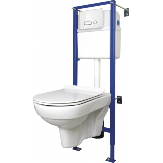 Комплект CERSANIT City New Clean On унитаз + инсталляция + стеклянная кнопка смыва