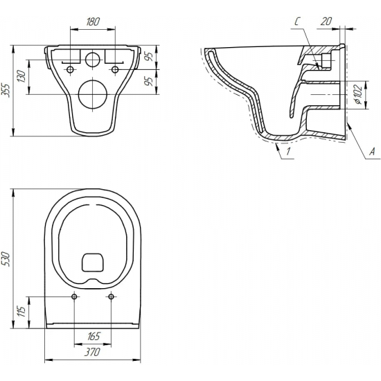 Комплект CERSANIT City New Clean On унитаз + инсталляция + стеклянная кнопка смыва