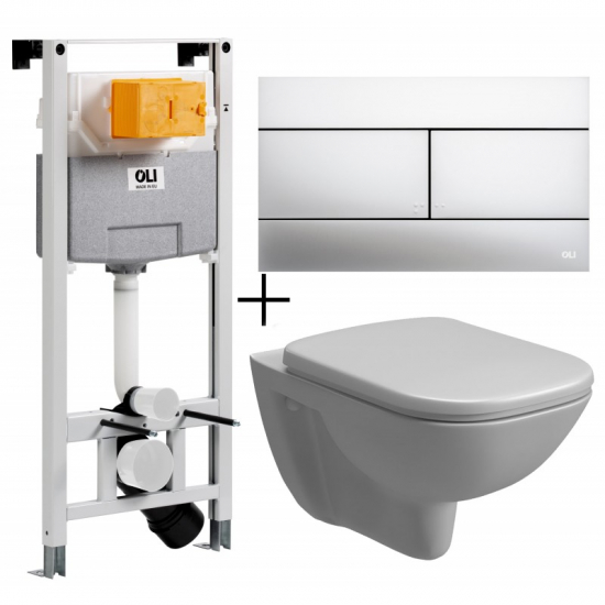 Комплект инсталляции OLI 120 eco Sanitarblock mechanic клавиша хром, унитаз Senner Square, микролифт