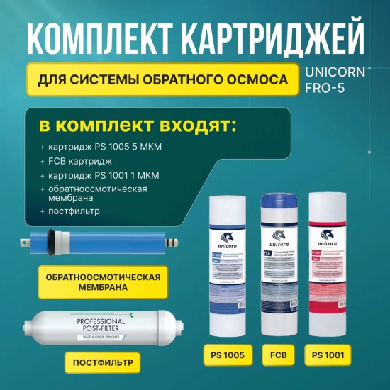 Комплект картриджей UNICORN KCB-FRO-5 для ситемы обратного осмоса