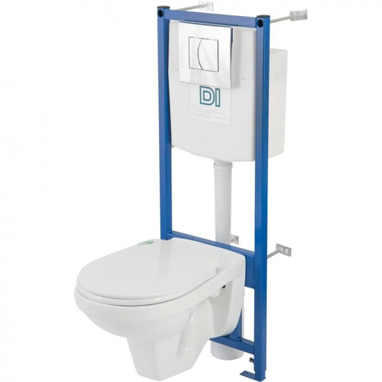 Комплект ROSA Рио 4630055558407 с инсталляцией, с сиденьем полипропилен, кнопка хром