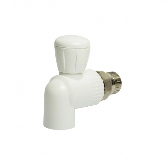 Кран полипропиленовый EVER Plast 25-3/4" PP-R с американкой угловой, белый