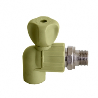 Кран полипропиленовый ПОЛИТЭК 20-1/2" PP-R с американкой угловой, серый