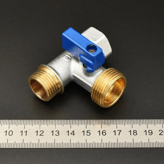 Кран шаровый 3-проходной VIEIR 1/2"x3/4"x1/2"  г-ш-ш для стиральной машинки, VER343