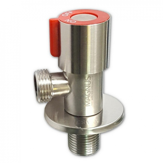 Кран шаровый мини MAGNUS 1/2" ш-ш угловой, нержавеющая сталь SUS304 M9270 красный