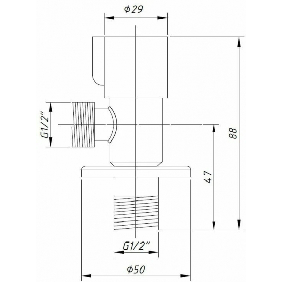 Кран шаровый мини RM 1/2"x1/2" ш-ш угловой, нержавеющая сталь AISI304 ATS-1212