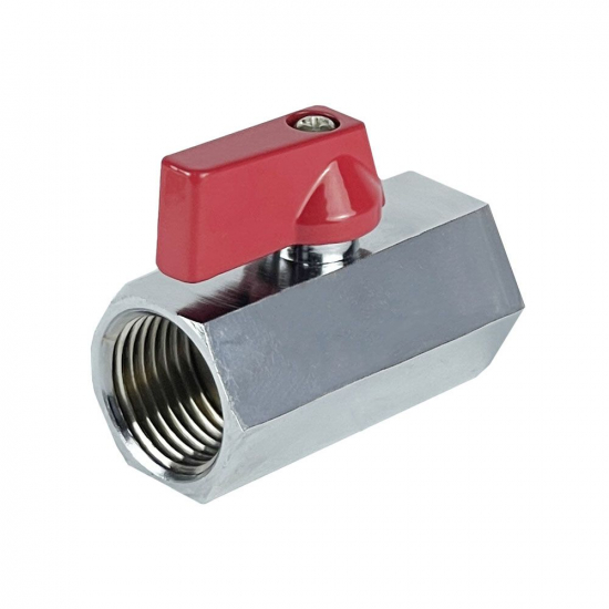Кран шаровый мини VALFEX 330 1/2 г-г прямой, никель, флажок красный