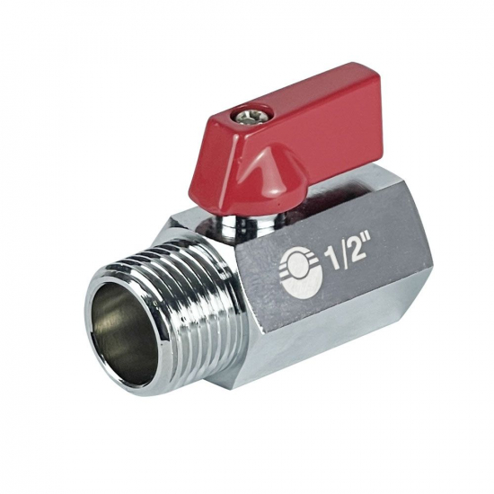 Кран шаровый мини VALFEX 331 1/2 г-ш прямой, никель, флажок красный