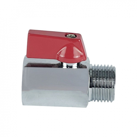 Кран шаровый мини VALFEX 331 1/2 г-ш прямой, никель, флажок красный
