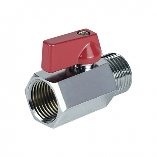 Кран шаровый мини VALFEX 331 1/2 г-ш прямой, никель, флажок красный