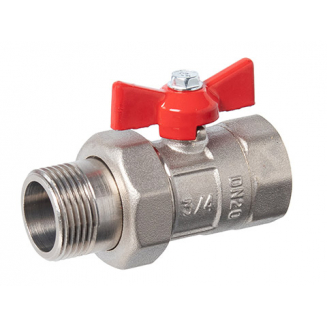 Кран шаровый с американкой  ГАЛЛОП Практик 3/4" прямой, бабочка красная DN-20 132 никель (0101006)